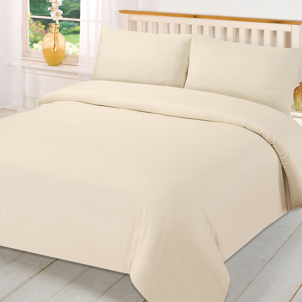 OHS Plain Duvet Cover Quilt with Pillowcases – Cream, Double