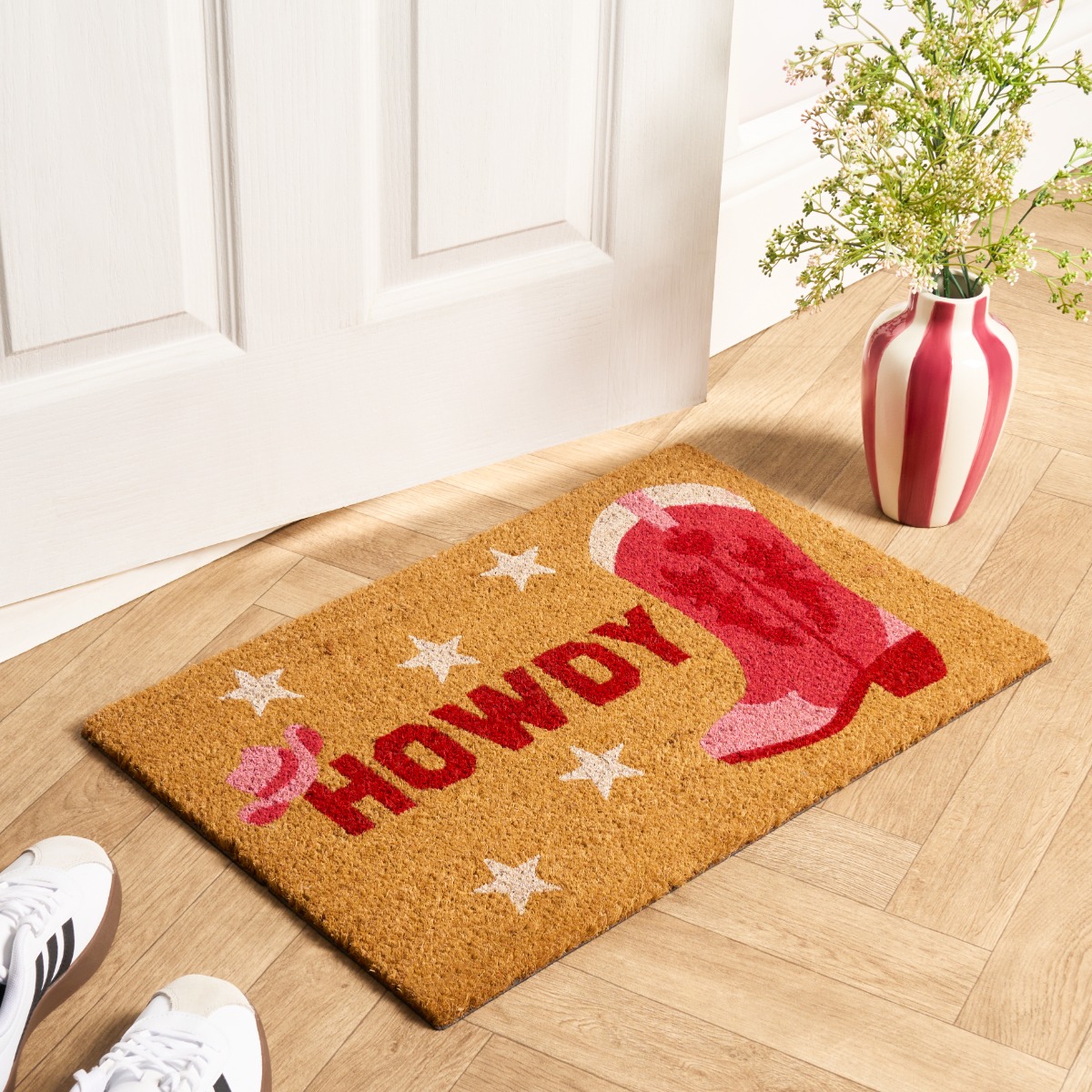 OHS Howdy Cowboy Print Coir Mat – Pink/Natural