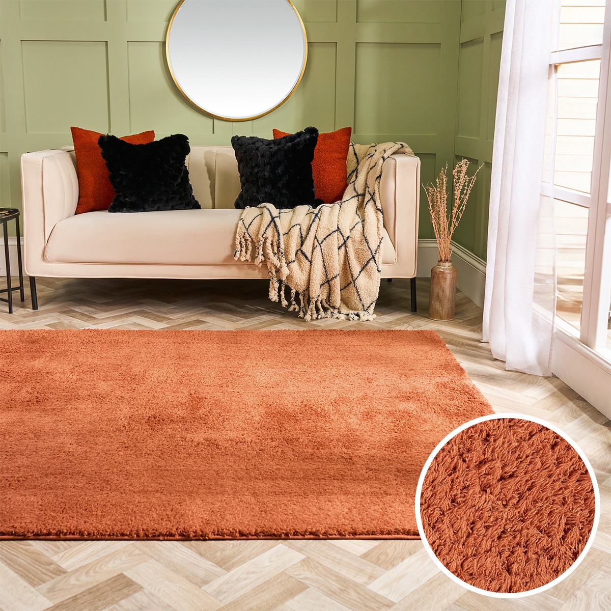 OHS Cosy Teddy Rug, Rust – 80 x 150cm