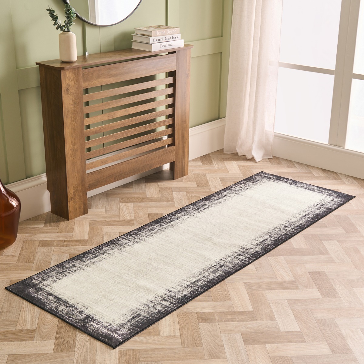 OHS Washable Abstract Printed Runner – Monochrome