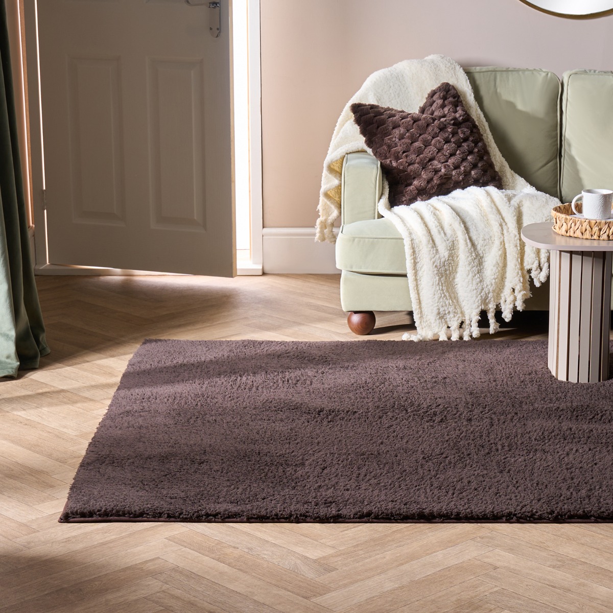 OHS Cosy Teddy Rug, Brown – 160 x 230cm