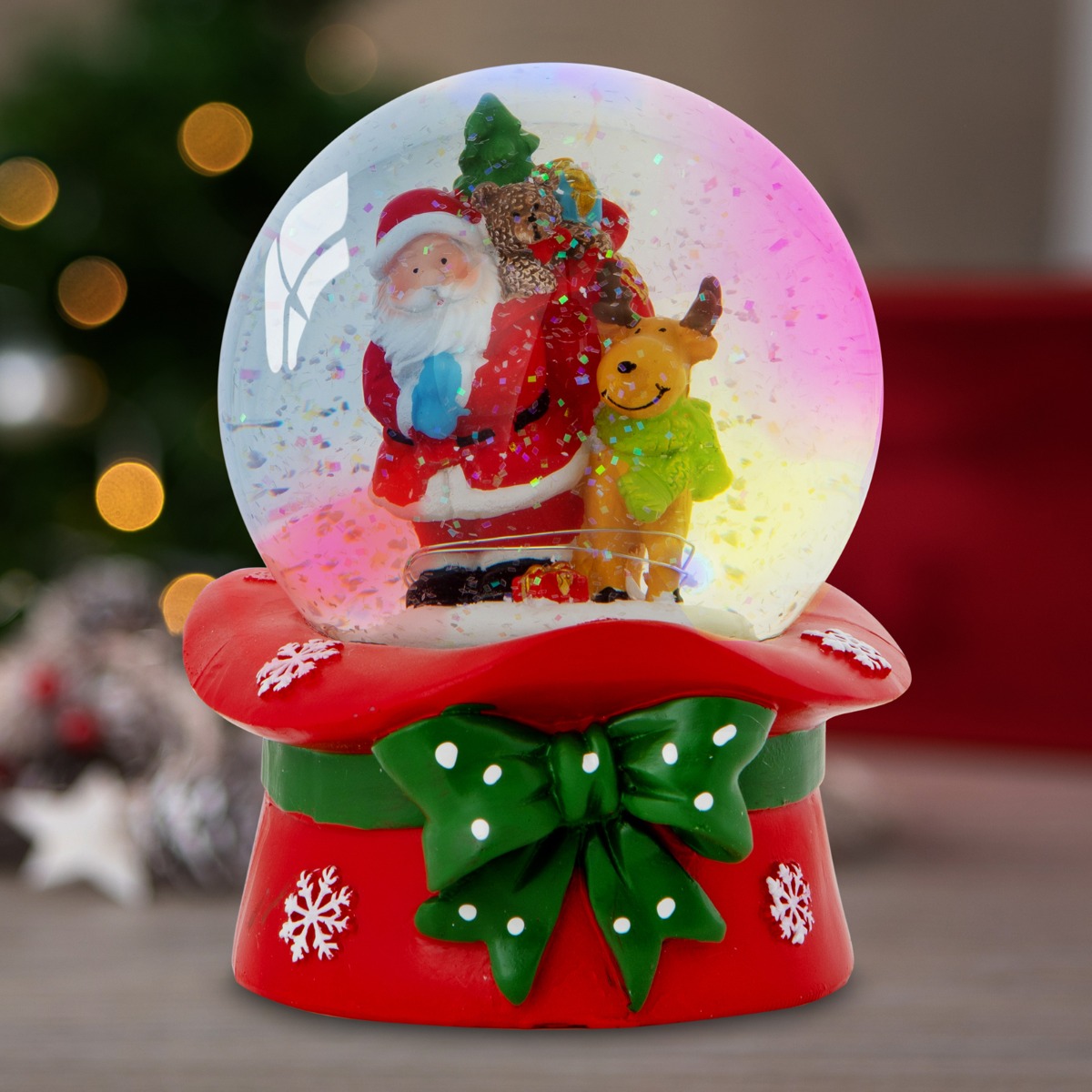 OHS Santa & Rudolph Light Up Musical Snow Globe – Multi