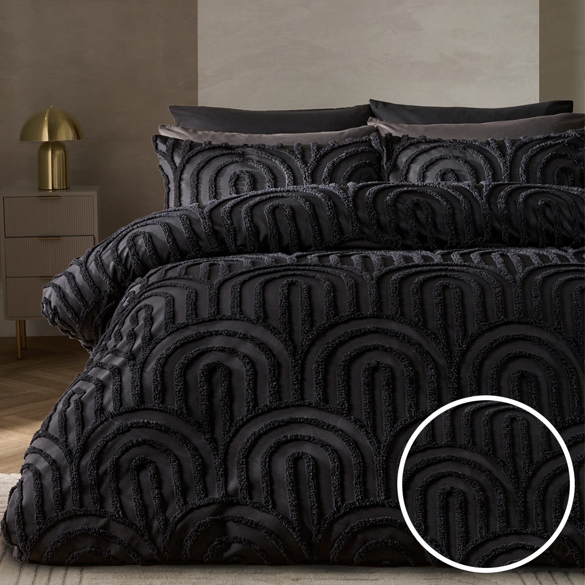 OHS Tufted Arches Duvet Cover Set, Black – Double