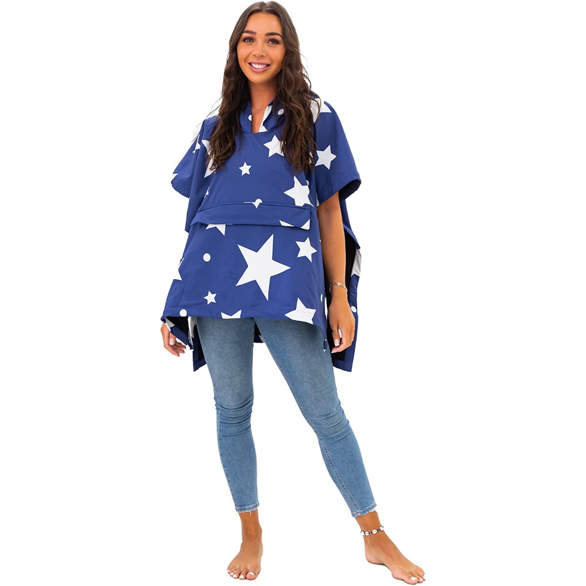 Waterproof 3 in 1 Star Print Towel Poncho, Navy – One Size
