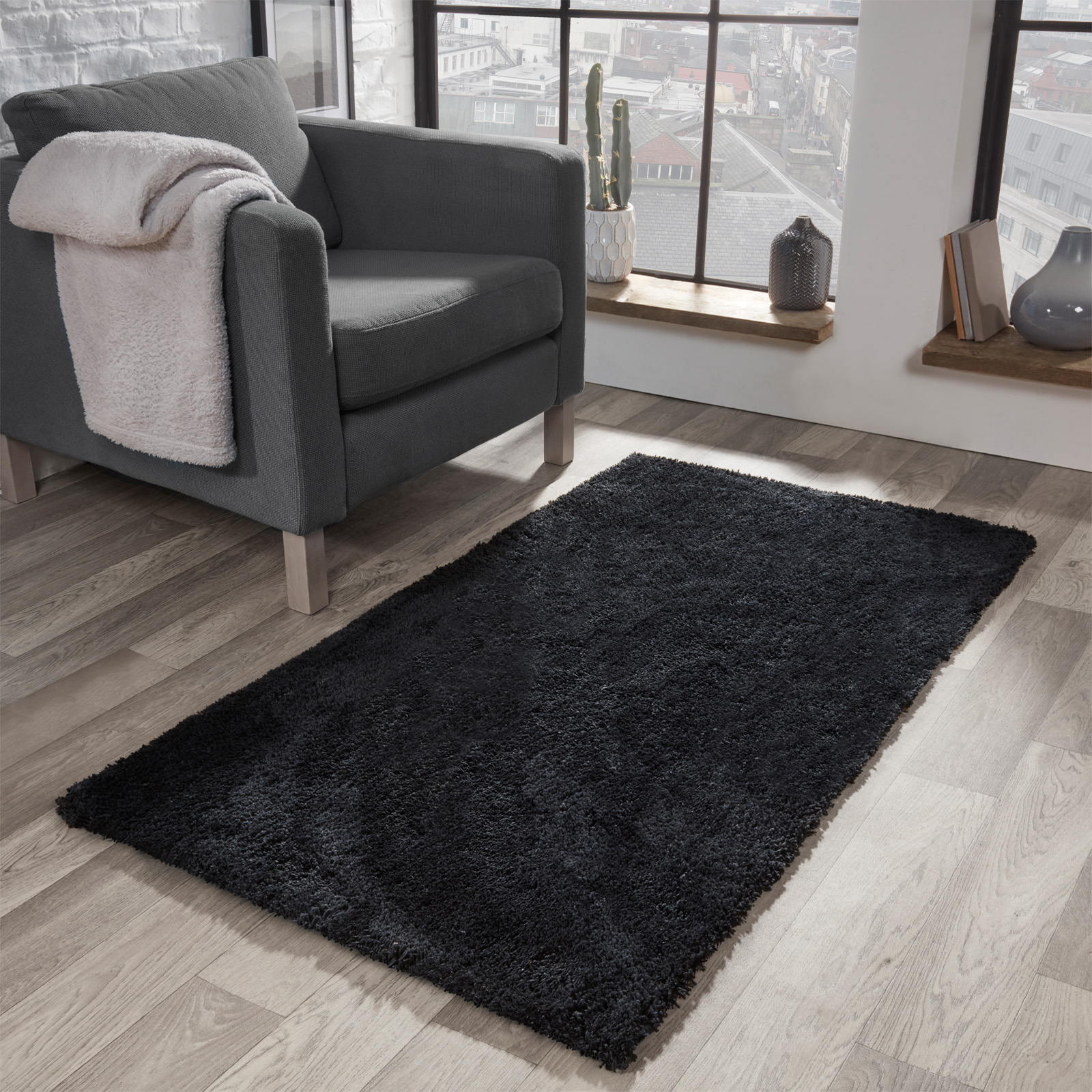 OHS Teddy Fleece Medium Shaggy Rug, Charcoal Grey – 120 x 170 cm
