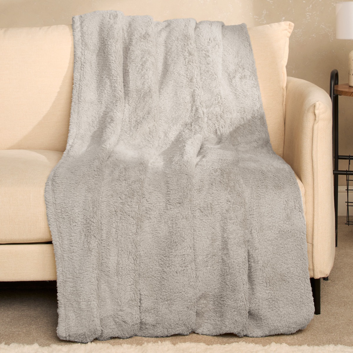 OHS Teddy Fleece Blanket Soft Throw Over Bed, Silver Grey – 150 x 200cm