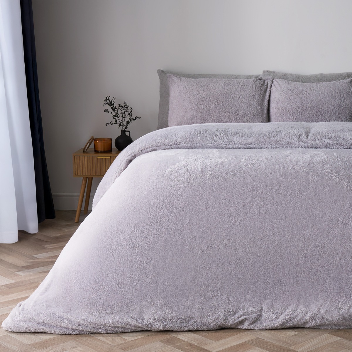 OHS Teddy Fleece Duvet Cover Set, Silver Grey – King