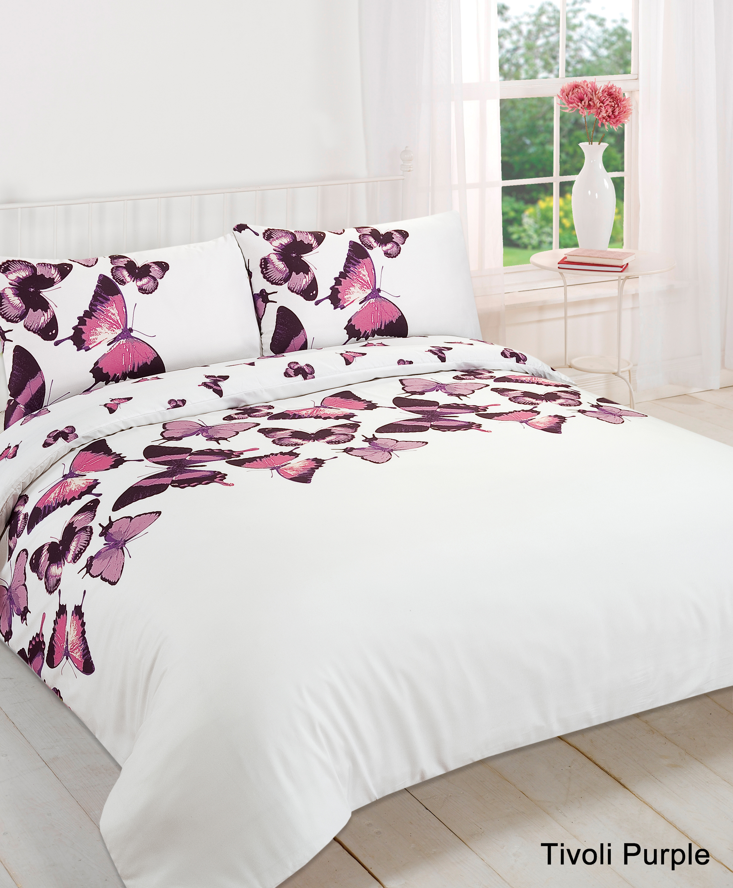 OHS Tivoli Butterfly Duvet Cover Set – Purple/White, Double