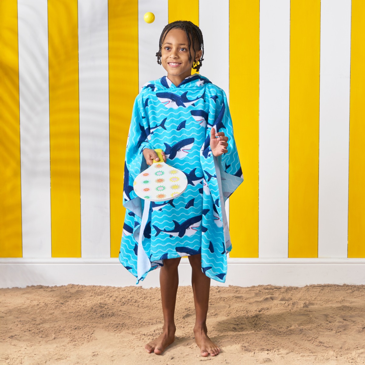 OHS Kids Shark Print Beach Poncho Towel – Blue