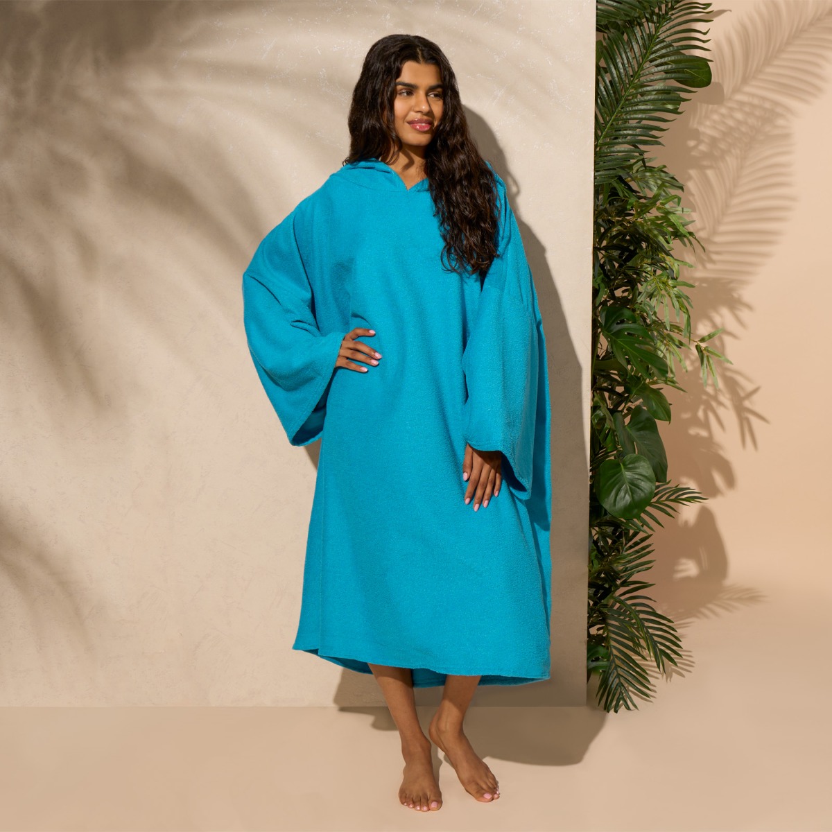 OHS Women's Poncho Oversized Hooded Towel Bath Beach Robe in Aqua