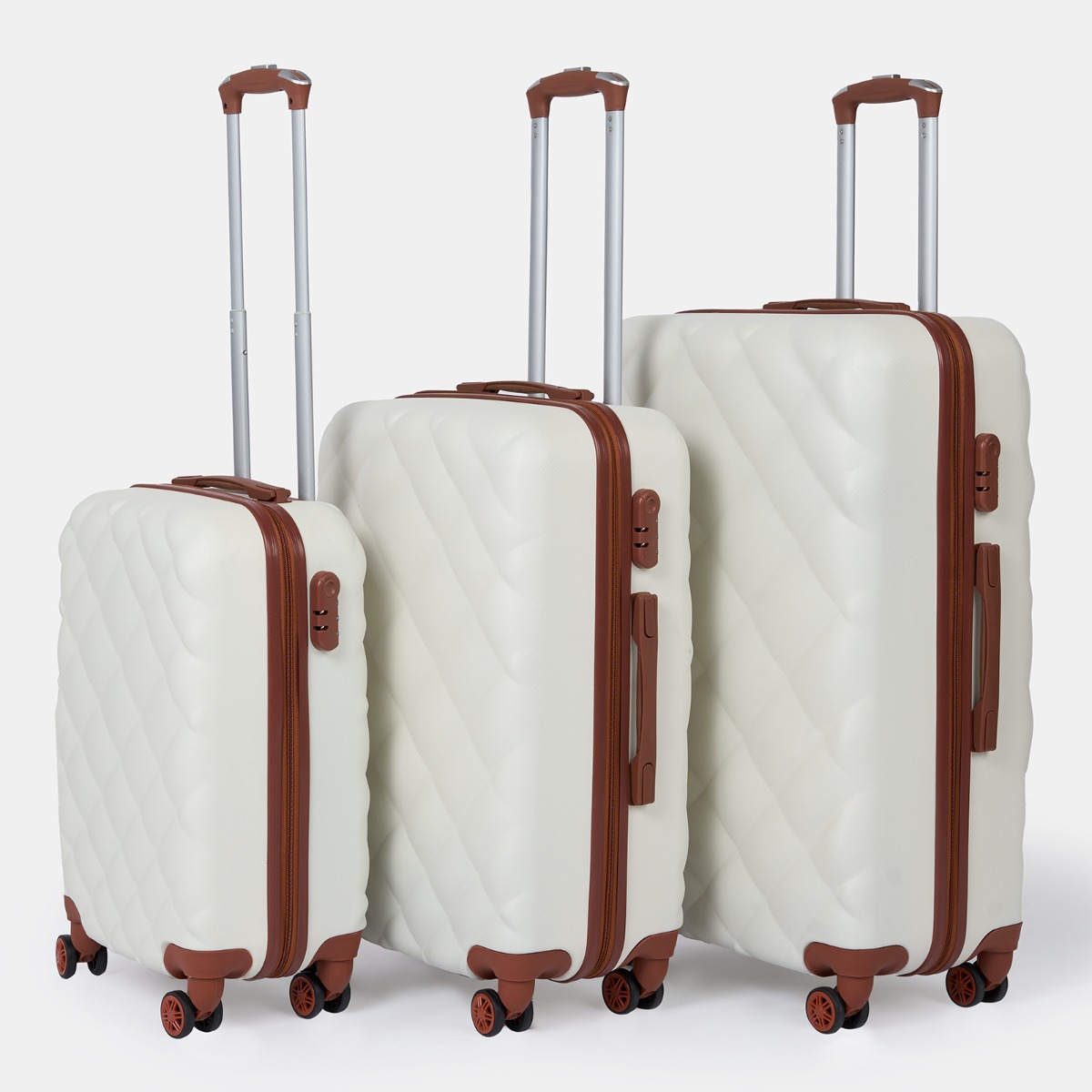 Bordlite 4 Wheel Hardshell Suitcase Set, 3 Pack – Ivory