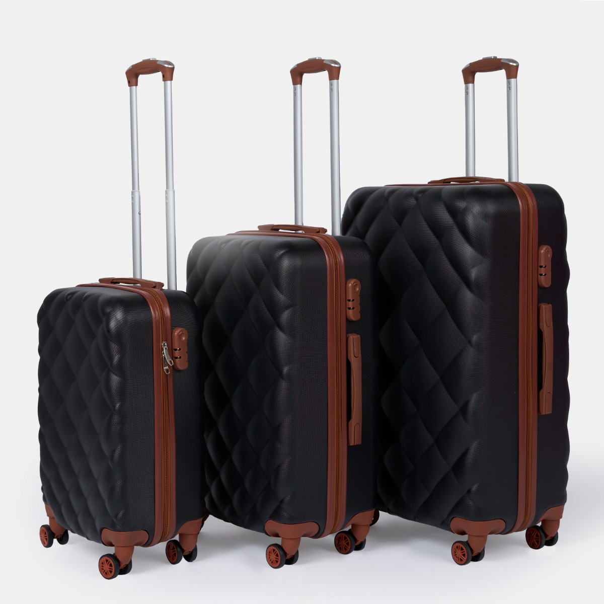 Bordlite 4 Wheel Hardshell Suitcase Set, 3 Pack – Black
