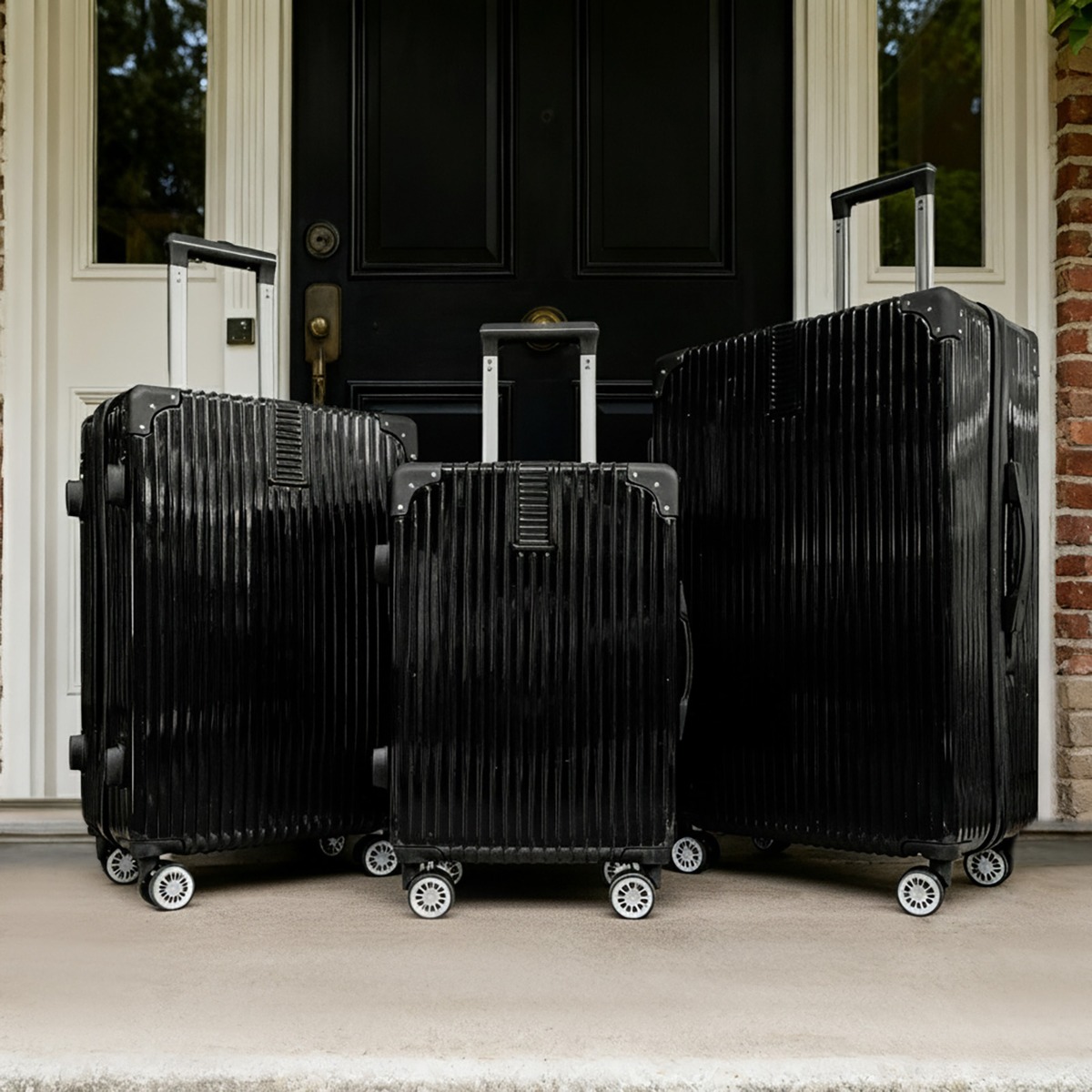 OHS 4 Wheel Hard Shell Metallic Suitcase, Black – 3 Pack