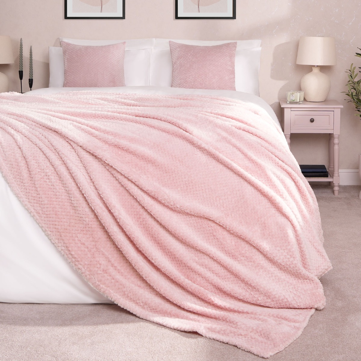 OHS Waffle Mink Throw Double, Blush Pink – 150 x 200cm