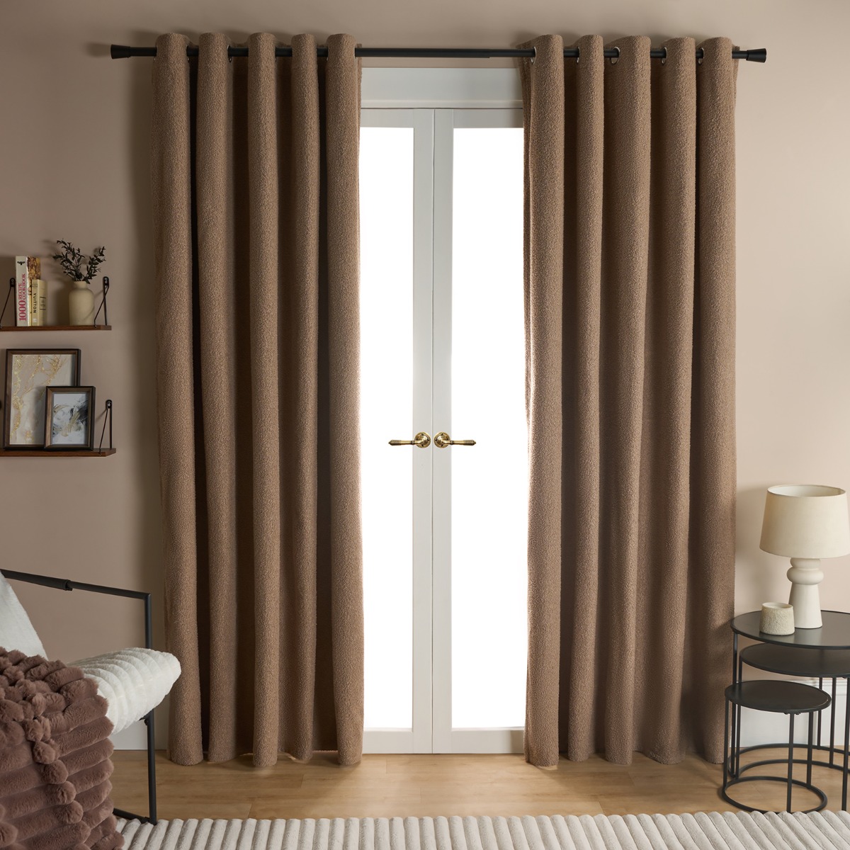 Ohs Bouclé Eyelet Blackout Curtains, Natural - 66 X 90in