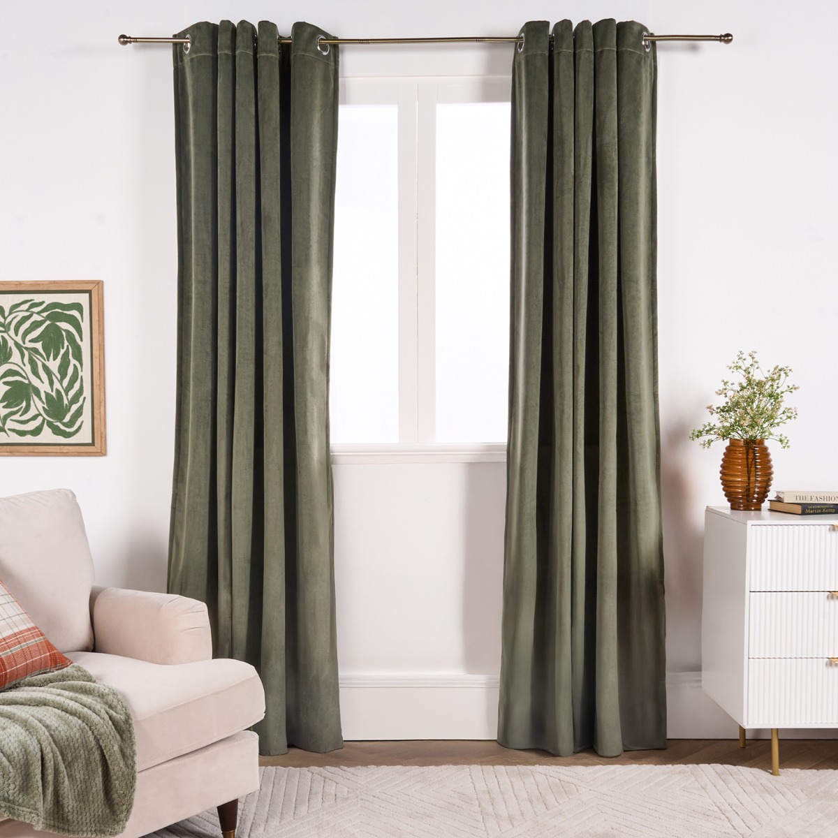Ohs Thermal Velvet Curtains, Woodland Green - 90 X 90in