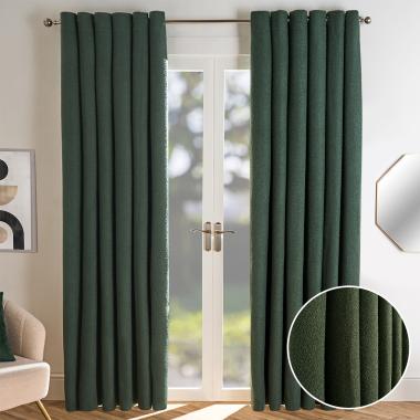 OHS Bouclé Eyelet Blackout Curtains - Forest Green