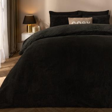 OHS Teddy Fleece Duvet Cover Set - Black
