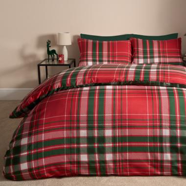 OHS Traditional Christmas Check Duvet Set - Red/Green