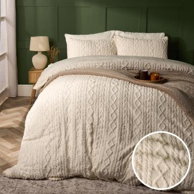 OHS Cable Knit Sherpa Fleece Duvet Cover Set - Cream