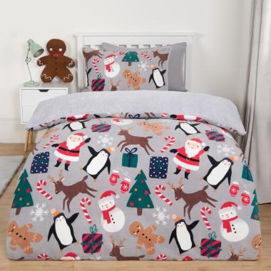 OHS Christmas Friends Fleece Duvet Set, Grey - Single
