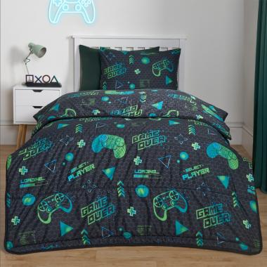 OHS Gaming Coverless 10.5 Tog Duvet & Pillowcase, Black - Single