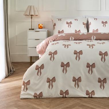 OHS Bow Print Reversible Duvet Cover Set - Ivory/Natural