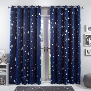OHS Star Galaxy Kids Eyelet Blackout Curtains - Navy