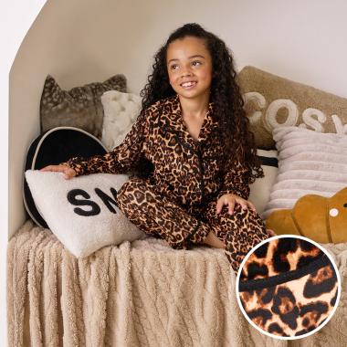 OHS Mini Me Leopard Print Button Through Pyjama Set - Natural