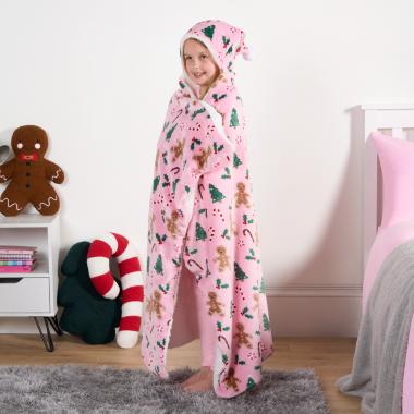OHS Gingerbread Man Hooded Santa Blanket - Pink