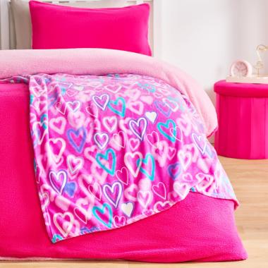 OHS Glow In The Dark Hearts Throw - Pink