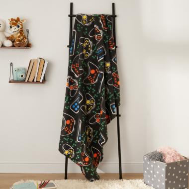 OHS Gaming Print Fleece Throw - Black