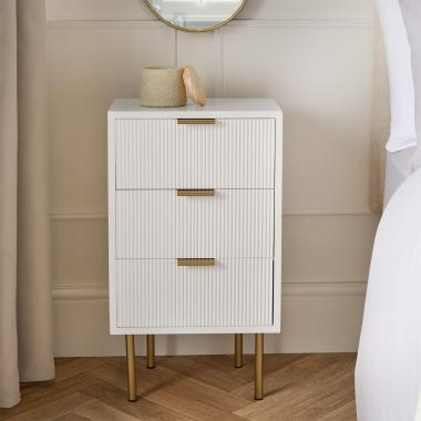 OHS Ribbed 3-Drawer Bedside Table - White