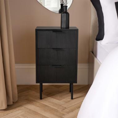 OHS Ribbed 3-Drawer Bedside Table - Black