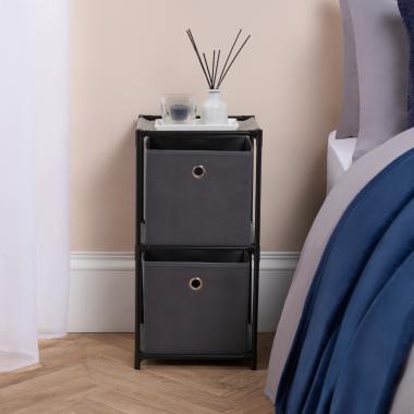 OHS 2 Cube Plastic Storage Rack with 2 Fabric Boxes - Grey