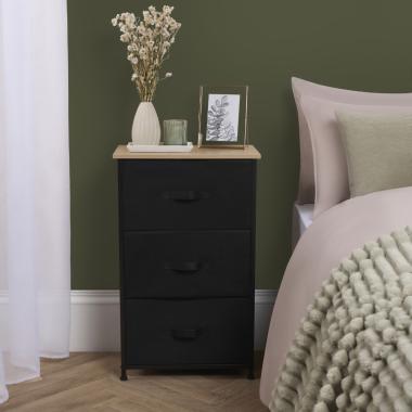 OHS Brooklyn 3 Drawer Fabric Cabinet - Black