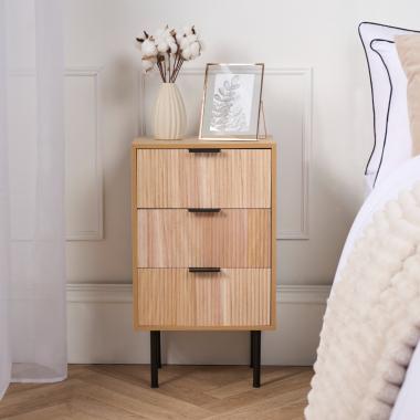 OHS Ribbed 3-Drawer Bedside Table - Light Wood