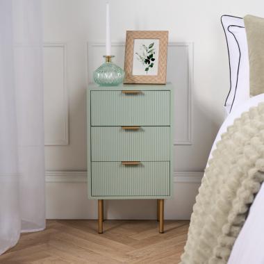 OHS Ribbed 3-Drawer Bedside Table - Sage Green