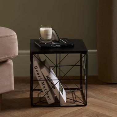 OHS Manhattan Storage Basket Side Table - Black