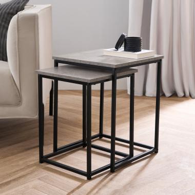 OHS Manhattan Nest of 2 Square Tables - Concrete Effect