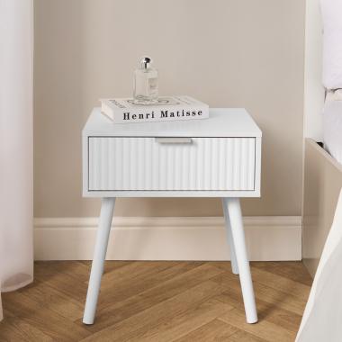 OHS Venice Ribbed Bedside Table - White