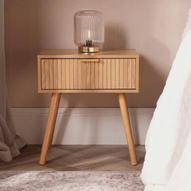 OHS Venice Ribbed Bedside Table - Natural Wood