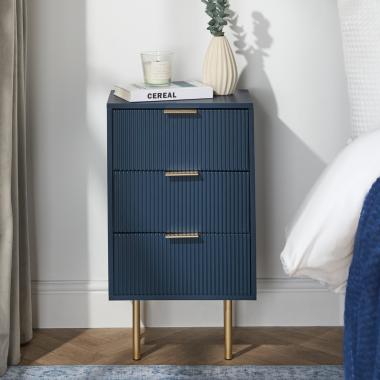 OHS Ribbed 3-Drawer Bedside Table - Navy