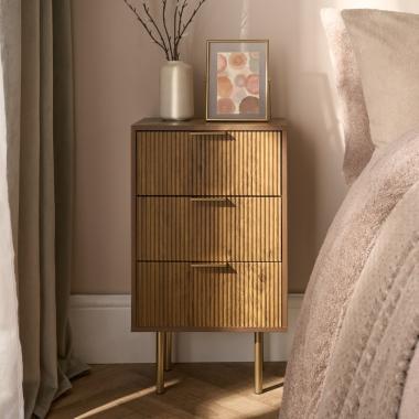 OHS Ribbed 3-Drawer Bedside Table - Dark Wood