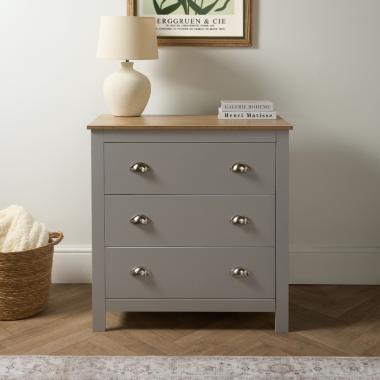 OHS Chicago 3 Drawer Bedside Table - Grey