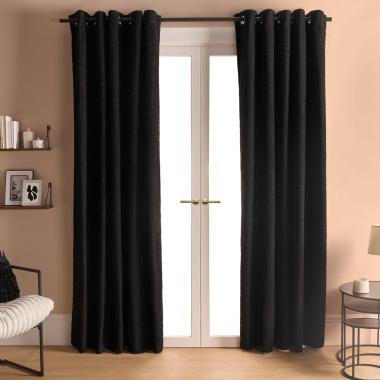 OHS Bouclé Eyelet Blackout Curtains - Black
