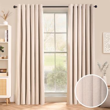 OHS Woven Texture Eyelet Ultra Blackout Curtains - Natural