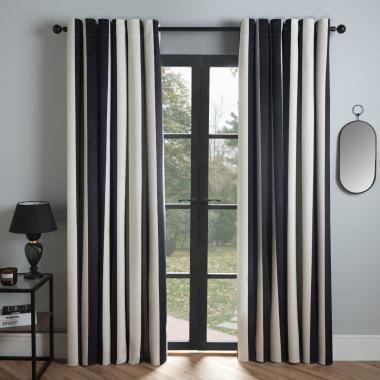 OHS Stripe Print Eyelet Ultra Blackout Curtains - Monochrome