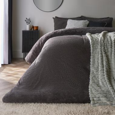 OHS Teddy Fleece Duvet Cover Set - Charcoal Grey