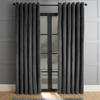 OHS Thermal Velvet Eyelet Curtains - Charcoal